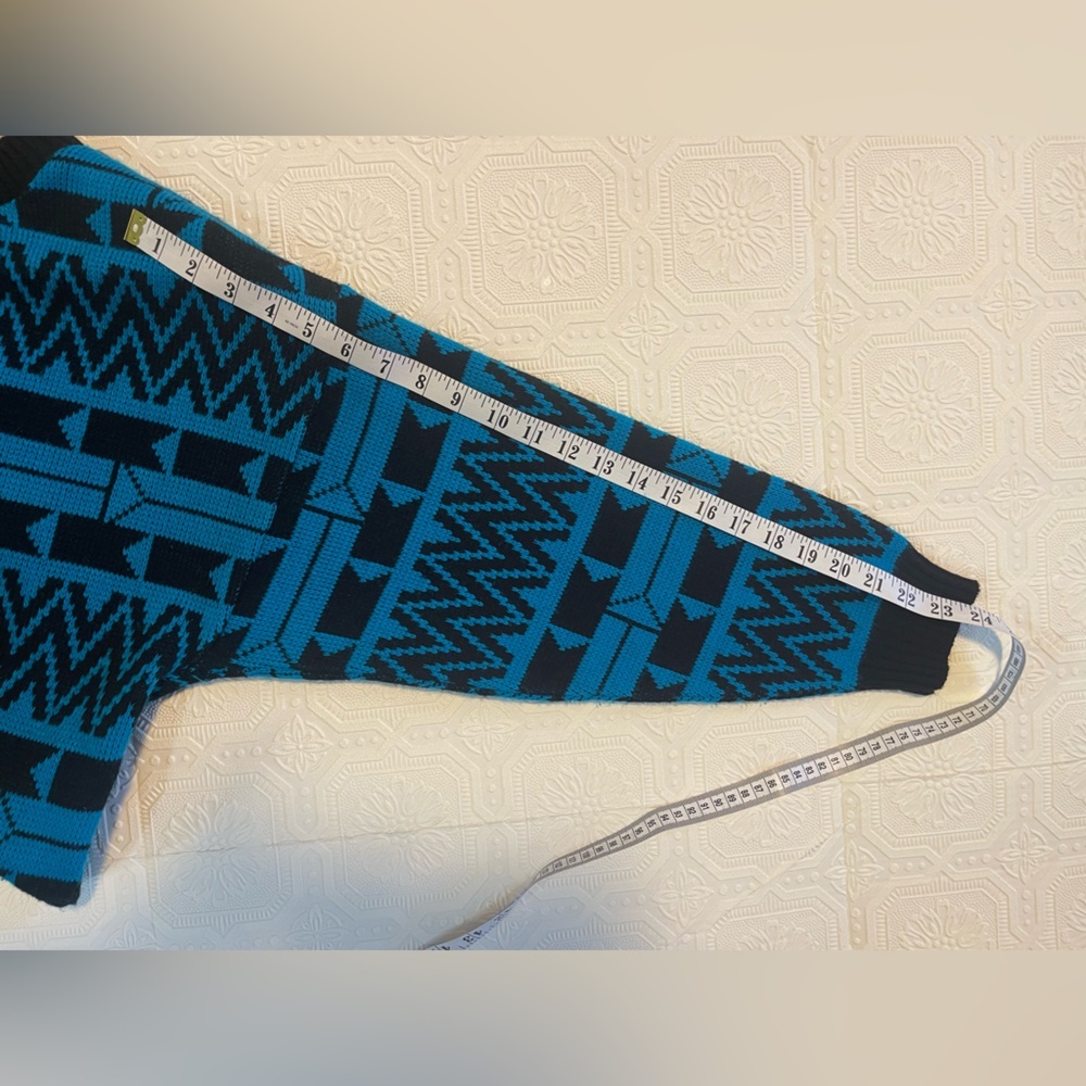 Vintage Geometric Retro Blue and Black Mens Crewneck Pullover Sweater Sz Large - Picture 10 of 10